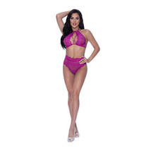 Magic Silk Berrylicious Halter &amp; Lace Up Panty Set Raspberry L/XL - £38.08 GBP