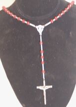 Catholic Prayer Rosary Crucifix Cross Ruby Red Beads Italy box h - $14.84