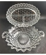 Fostoria Glass &quot;American&quot; Cubist Pattern 10&quot; Divided Oval Dish + 9&quot; Serv... - $40.00