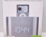 New Open Box Brookstone Silver/White iDesign Cube Clock Radio for iPod 5... - £37.34 GBP