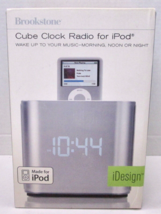 New Open Box Brookstone Silver/White iDesign Cube Clock Radio for iPod 581603 - £37.14 GBP