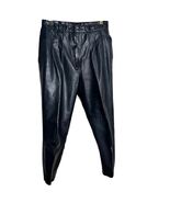 Vintage Y2K 80s Leather Pants Size 12 Black High Waist Tapered Leg Pleated - $30.00