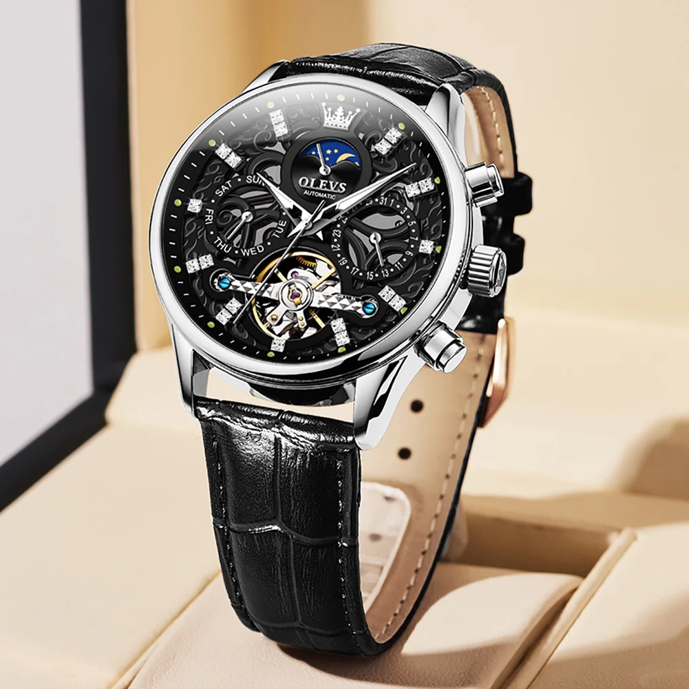 OLEVS  Men&#39;s  Fashion Skeleton Tourbillon Automatic Mechanical Wrist Watch for M - £146.53 GBP