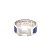 Hermes 18k White Gold, Blue Enamel and Diamond &quot;H&quot; Ring Size 7 5.4g - $4,052.89 CAD