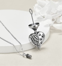 316L Stainless Steel Angel Wing Pet Cremation Ashes Urn Pendant Necklace - £16.23 GBP