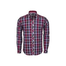 Men Makrom Turkey Soft Cotton Shirt 5403-02 English Plaid Wine Blue Slim Fit New image 4