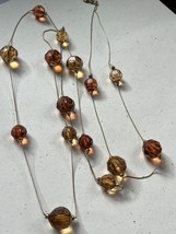 Long Thin Goldtone Snake Chain w Large Shades of Amber Orange Faceted Plastic - £9.02 GBP