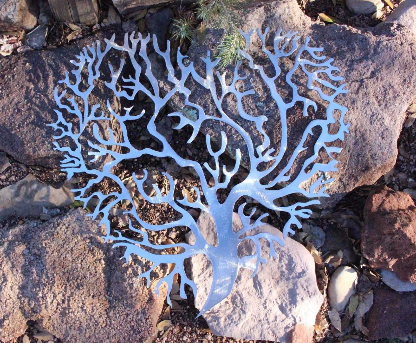 Living Tree Coral Branch Heart Metal Wall Art Decor Polished Steel 20" Item image 3