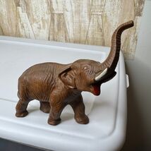 Vintage Wood Elephant Figurine Trunk Up Lucky Charm Brown Home Decor - $15.00