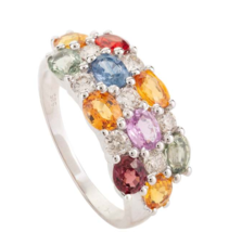 Stunning 14k White Gold Multi Color Sapphire Diamond Women Wedding Ring - £793.81 GBP