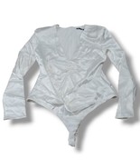 Zara Bodysuit Size XL Satin Bodysuit Low V-Neck Long Sleeve Padded Shoul... - £31.00 GBP