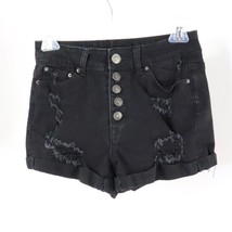 Rue21 Women&#39;s Juniors 2 Black Distressed High-Rise Stretch Jean Shortie Shorts - £9.59 GBP