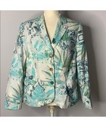 Vintage Marcona Linen Blend Floral Blazer 12 Blue Green Buttons Pockets ... - £21.91 GBP