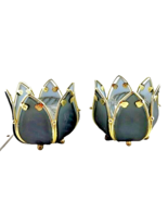 Lotus Flower Brass and Smoky Glass Metal Candle Holder Set of Two - £28.93 GBP