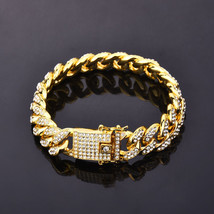 gold color Men Hiphop iced out bling bracelets fashion rhinestone 20cm long Miam - £10.03 GBP
