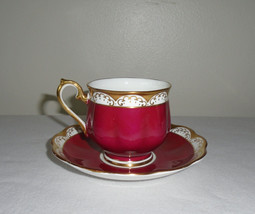 Royal Albert Teacup and Saucer Maroon With Gold Scrolls Hampton Shape Vi... - £42.06 GBP