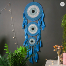 9 24 39hand wovenbluedreamcatcherthreecirclesweddingpartywallhangingdreamcatcher bu ... thumb200