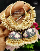 Indian Bollywood Pearl Enameled Gray jhumka Jhumki Earrings Women Bridal Jewelry - £22.57 GBP