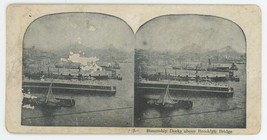 c1900&#39;s Stereoview Steamship Docks Above Brooklyn Bridge New York - £7.46 GBP