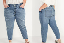 Old Navy Women&#39;s Plus High-Rise Slouchy Taper Ankle  Ripped Jeans Medium Wash 24 - $19.99