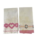 Vintage Pink &amp; White Embroidered Tea Towels Set of 2 - $9.90