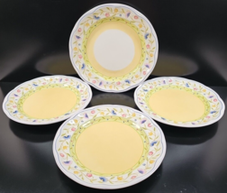 4 Pc Studio Nova Provence Garden Dinner Plate Platter Set Floral Yellow Dish Lot - £52.85 GBP