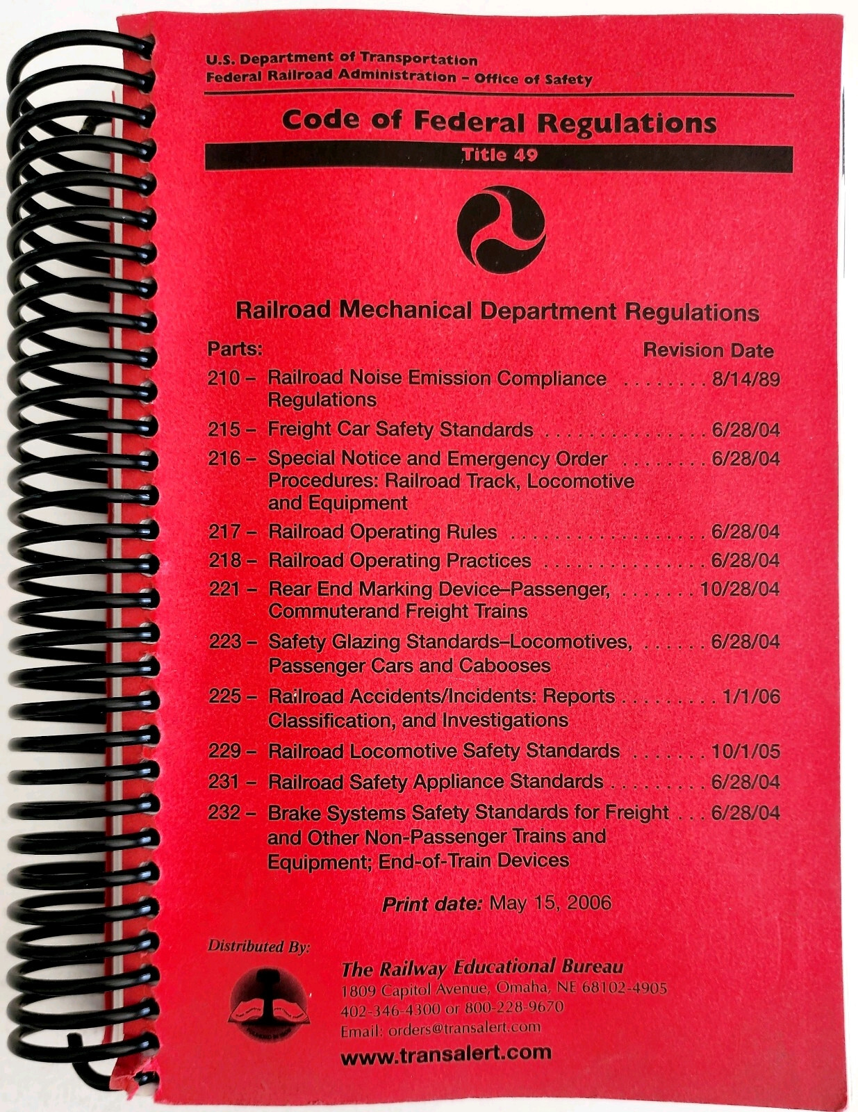 2006 Railroad Locomotive Code Of Federal Regulations Book PB Trains US DOT F4 Item image 2