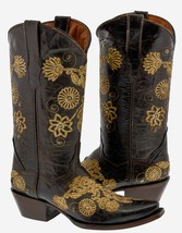 Womens Roma Dark Brown Western Cowboy Boots Embroidered Distressed Leather Snip - £86.32 GBP