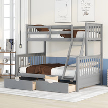 Twin-Over-Full Bunk Bed with Ladders and Two Storage Drawers(Gray) - £536.37 GBP