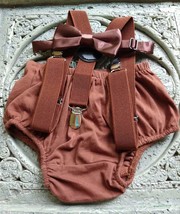 1st Birthday boy cake smash outfit bow tie suspenders 6m-24 mo Brown - £11.13 GBP