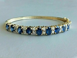 14K Yellow Gold Plated Silver 10CT LAB-CREATED Sapphire Women&#39;s Bangle Bracelet - £176.74 GBP