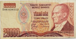 20000 Turkiish Old Lira banknote - £1.52 GBP