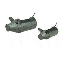 Scratch &amp; Dent Galvanized Metal Set of 2 Indoor Outdoor Pig Planter Sculptures - £46.71 GBP