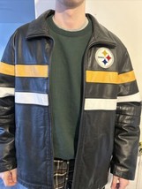 L Large Pittsburgh Steelers Genuine Leather  Jacket Zip Pockets Reebok On Field - £143.65 GBP