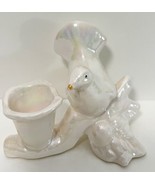 White Dove Bird Iridescent Ceramic Candle Holder Vintage 1980-90s 3.5&quot; P... - £13.77 GBP