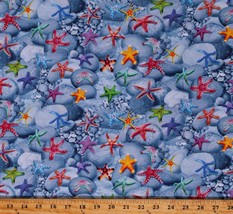 Cotton Starfish Animals Aquatic Ocean Rocks Blue Fabric Print by Yard D413.07 - £11.15 GBP