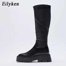 New Women Knee High Boots Thick Bottom Winter Black Shoes Fashion Women Party St - £80.85 GBP
