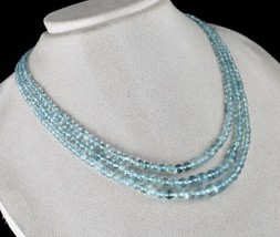 Natural Aquamarine Beads Round 3 Line 225 Carats Gemstone Beaded Necklace - £190.79 GBP