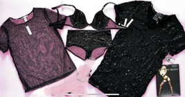 Victoria&#39;s Secret Unlined 34C,34DD Bra Set+Panty+Mesh T-SHIRT+DRESS Black Sequin - £172.24 GBP
