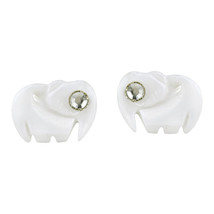 Animal Lover Mini Elephants Boho Style White Seashell and Crystal Stud Earrings - £8.09 GBP