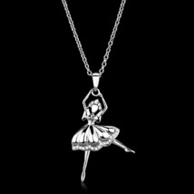 925 Silver Ballerina Ballet Dancing Girl Simulated Diamond Pendant Necklace 16&quot; - £73.86 GBP