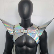 Burning Man Holographic Festival Laser Silver Armor,Rave Silver Shoulder... - $88.00