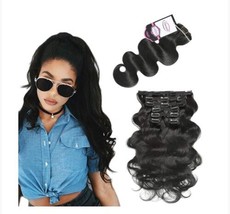 Clip In Hair Extensions Real Human Human Hair Jet Black Hair Clip Ins fo... - £19.71 GBP