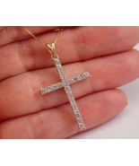 1 CT Coupe Ronde Zircon Cubique Pendentif Croix 18 &quot; Sans Chaîne 14K or ... - $58.68