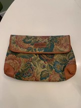 Aronni Romana Vintage Brown Leather Floral Pattern Clutch, Italy - £29.58 GBP