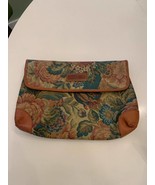 Aronni Romana Vintage Brown Leather Floral Pattern Clutch, Italy - £29.58 GBP