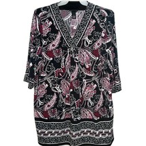 Maggie Barnes Womens Pullover Top Blouse Size 18W 3/4 Sleeve V-Neck Dark Paisley - £11.74 GBP