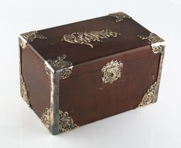 Vintage Wood Cigar Box Humidor w/ Metal Liner &amp; Antique Silverplate Filigree - £988.50 GBP