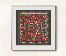 Red Flower cross stitch biscornu pattern pdf - Art deco ornament cross s... - $6.59