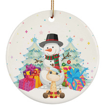 Cute Giraffe And Snowman Winter Ornament Christmas Gift Decor For Animal Lover - £11.61 GBP